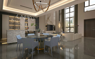 3d render luxury living room