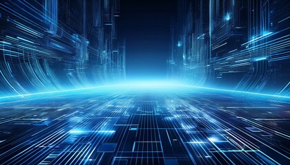 horizontal image of an abstract futuristic cyberspace blue transparent background Generative AI