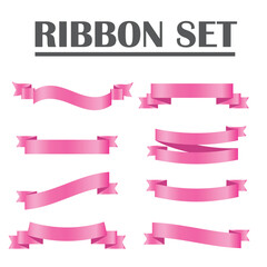 Pink shiny ribbon vector banners set of ribbon label pink bow curly ribbon wavy wavy ribbon