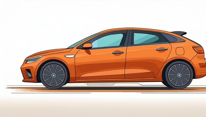 Naklejka premium Modern bright orange car isolated on a white background. Profile