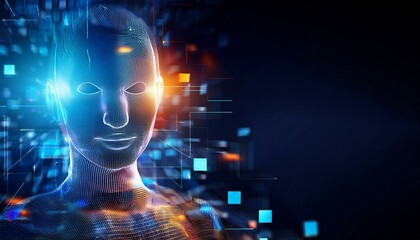 Modern digital abstract 3D background. Can be used in the description of network abilities, technological processes, digital storages, science, education, etc. Copy space. Based on Generative AI