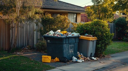 Fototapeta premium Two waste bins sitting on the roadside.