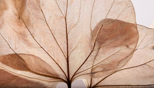 Nature abstract of flower petals, beige transparent leaves with natural texture as natural background or wallpaper. Macro texture, neutral color aesthetic photo with veins of leaf, botanical design.
