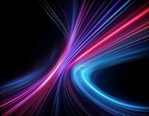 Neon futuristic flashes on black background. Motion light lines backdrop. For banner, postcard,...