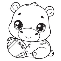 Adorable Baby Hippo Coloring Page Free Printable for Kids