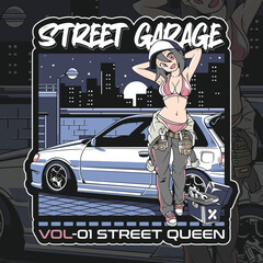 car design illustration, street garage