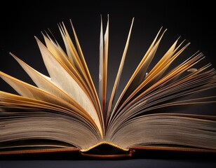 open book with pages on a black background