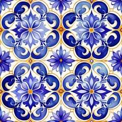 Pattern of azulejos tiles. watercolor illustration style.