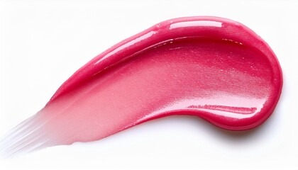 Fototapeta premium Pink lip gloss texture isolated on white background. Smudged cosmetic product smear. Make-up swatch product sample