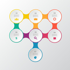 Molecule template with 7 steps, options, parts or processes. Presentation of nanotechnology, teamwork or business processes.