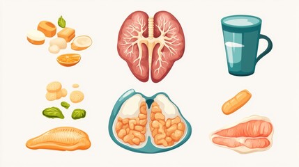 A selection of various food items placed on a table.