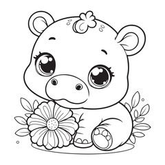 Adorable Baby Hippo Coloring Page Free Printable for Kids