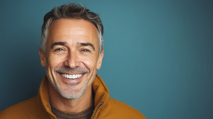 Obraz premium A man with salt and pepper hair smiles for the camera.