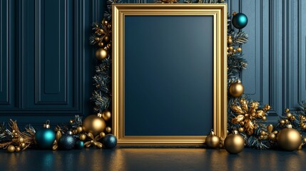 Elegant Christmas Room with Gold Frame and Baubles