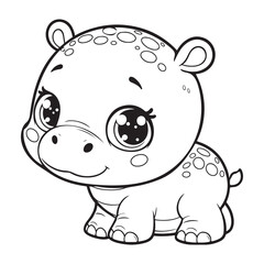 Adorable Baby Hippo Coloring Page Free Printable for Kids