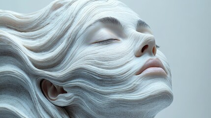 Naklejka premium a serene image depicting a partial view of a persons face in a state of mindfulness meditation seamlessly blended,tranquil wave patterns symbolizing peace and mental clarity.stock image