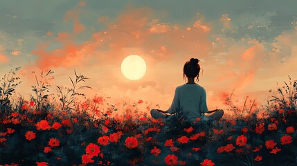 a serene stylized depicting a person in a peaceful restful pose embodying the concept of deep relaxation and sleep meditation,calming colors and a tranquil setting.stock image