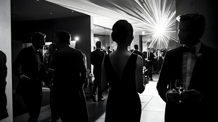 Glamorous Gala Event with Smartly-Dressed Guests Arriving and Navigating the Venue