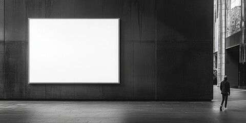 Large white advertisement sign, positioned left, ample central space for text, minimalistic design, clear focus on messaging