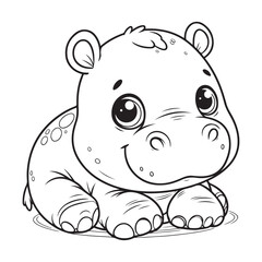 Adorable Baby Hippo Coloring Page Free Printable for Kids