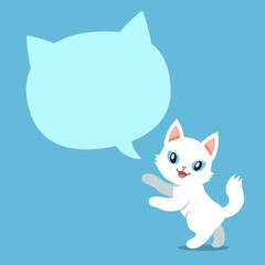 Cartoon character white cat with speech bubble for design.