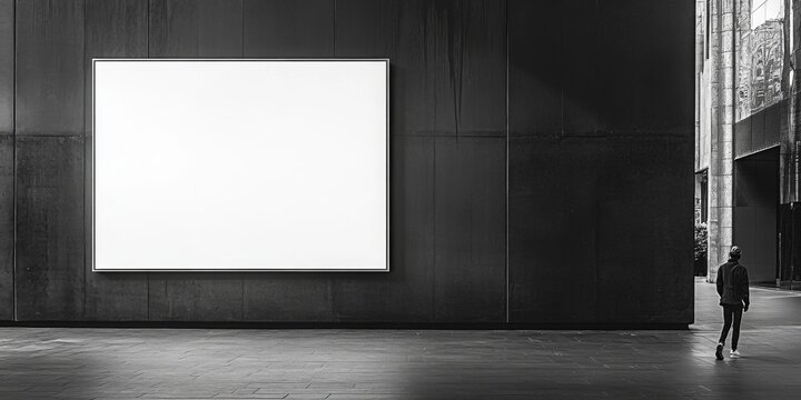 Large white advertisement sign, positioned left, ample central space for text, minimalistic design, clear focus on messaging