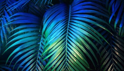 Tropical Leaves Illuminated with Blue and Green