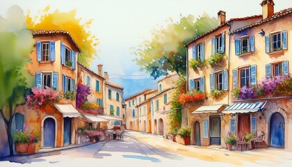 Fototapeta premium Watercolor Provence streets with windows and houses