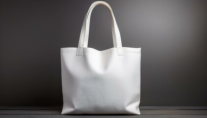 White tote bag without words isolated on grey background. Mock up. Generative ai.