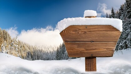 Naklejka premium Wooden sign board snow covered with copy space for text