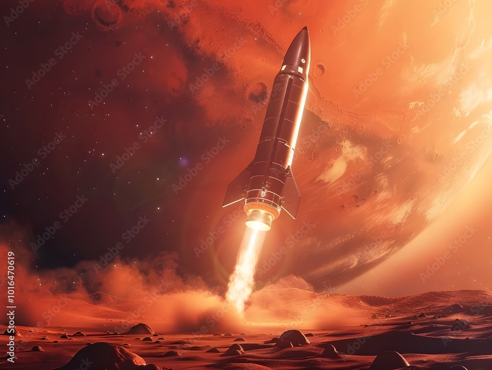 Aufkleber rocket designed for mars descending to the red planet s surface