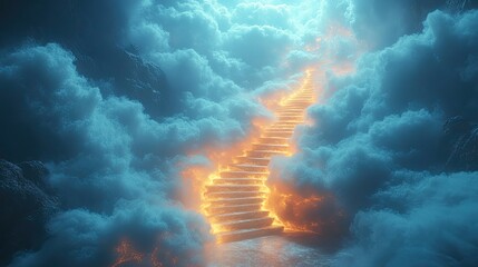 a surreal scene,a series of ascending stair steps into the clouds symbolizing personal growth learning and the journey to success.create by F.a