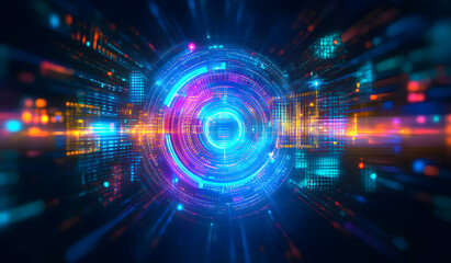 Obraz premium Technology digital interface artificial intelligence hologram future network abstract background computer ai information futuristic communication concept or virtual data cyberspace innovation display.