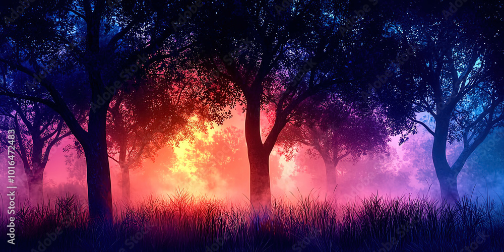 Poster A forest with trees in the foreground and background