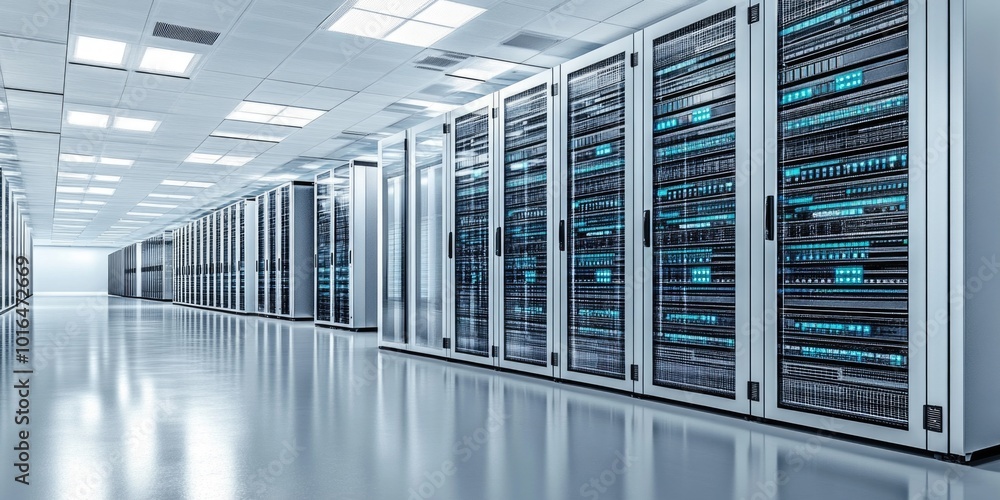 Aufkleber A row of servers in a modern data center.