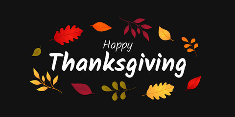 Happy thanksgiving text background with autumn leaves. Vector illustration