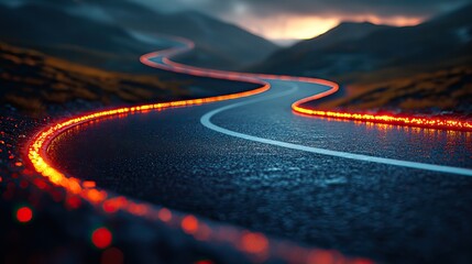 a winding road symbolizing the journey to success lined,milestones representing determination and motivation ideal for illustrating the concept of achievement and perseverance.stock image