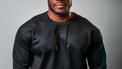 Fototapeta premium a blank sweatshirt worn by a male model, showcasing the versatility and style of the garment against a neutral background.