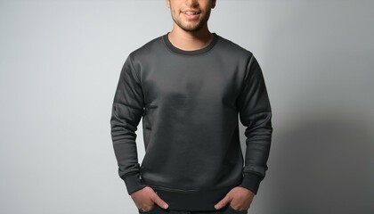 a blank sweatshirt worn by a male model, showcasing the versatility and style of the garment against a neutral background.