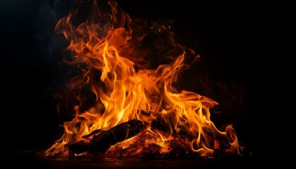 Fototapeta premium a blazing fire against a dark black background, evoking a primal sense of comfort and intrigue amidst the shadows.