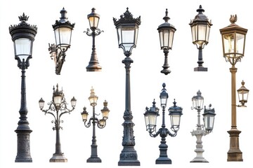 A collection of street lights on a white background.