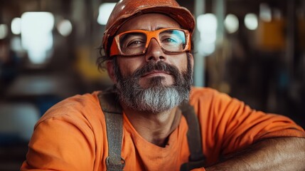 An experienced worker in orange attire, equipped with protective gear, shows expertise and dedication in a dynamic and vibrant industrial setting full of equipment.