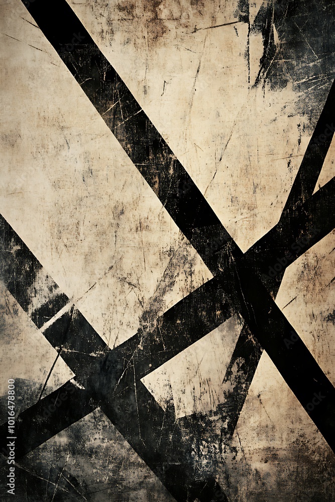Poster beige and black abstract geometric background featuring dynamic diagonal shapes, creating a bold, mo