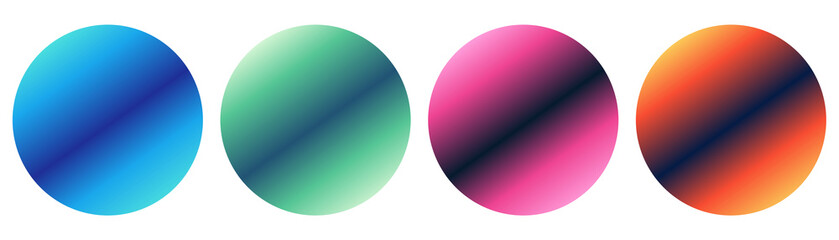 Set of colourful gradient circles isolated on transparent background. Multicolor, vibrant circle. Graphic design elements. In PNG format.