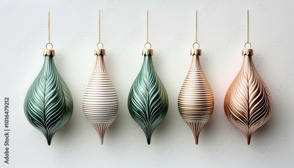 Poster a set of minimalist christmas tree decorations made in one color or design. solid patterns create an