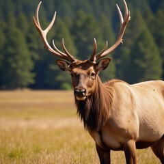Fototapeta premium Brightly colored elk standing against a blurred vibrant wildlife landscape