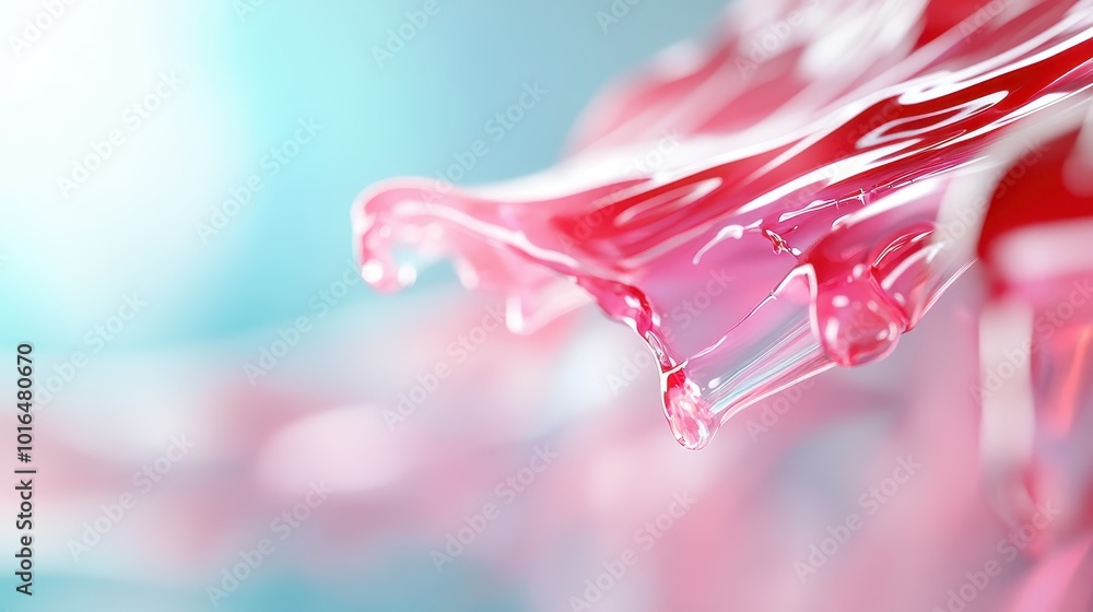 Poster this abstract image shows a glossy pink wave with flowing curves against a soothing blue background,
