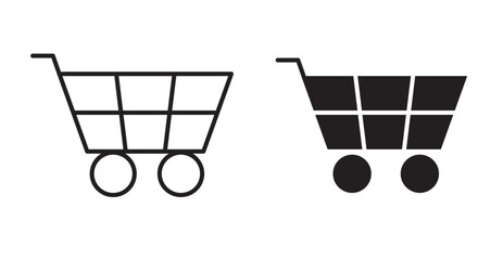 Shopping basket icons. Vector set in filled and line style.