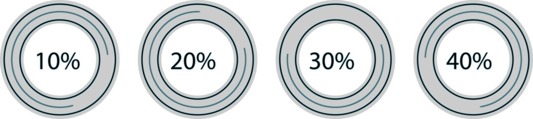 isolated on Set of hand drawn vector percentage diagram 10%,20%,30%,40% in doodle cartoon style on white background