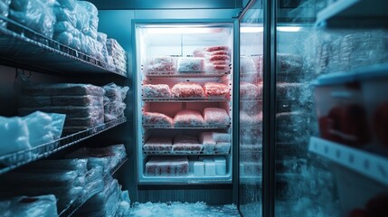 Commercial Freezer Filled with Meat